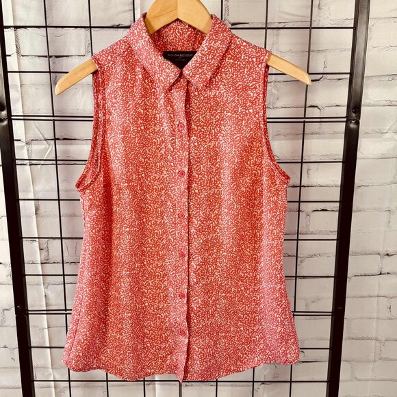 Banana Republic Sleeveless Button-Down Blouse – Red White Abstract Print, Size S - Picture 1 of 6